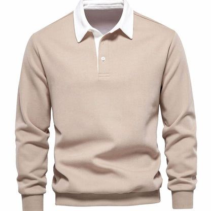 Men's Polo-Collar Knitted Jumper Ribbed-Cuff Winter Pullover