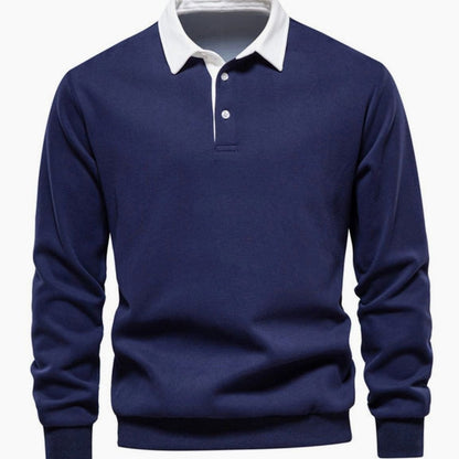 Men's Polo-Collar Knitted Jumper Ribbed-Cuff Winter Pullover