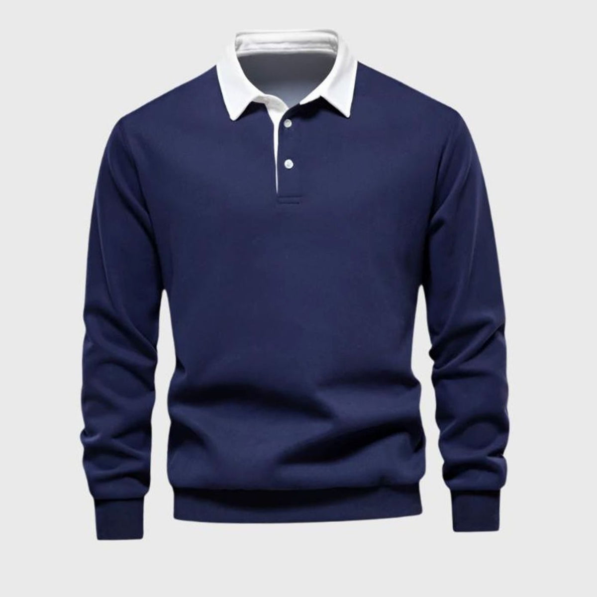 Men's Polo-Collar Knitted Jumper Ribbed-Cuff Winter Pullover