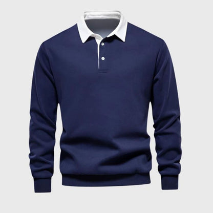 Men's Polo-Collar Knitted Jumper Ribbed-Cuff Winter Pullover