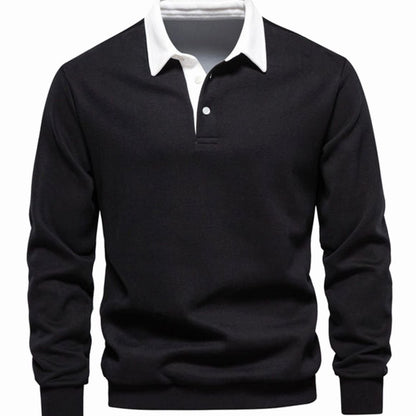 Men's Polo-Collar Knitted Jumper Ribbed-Cuff Winter Pullover