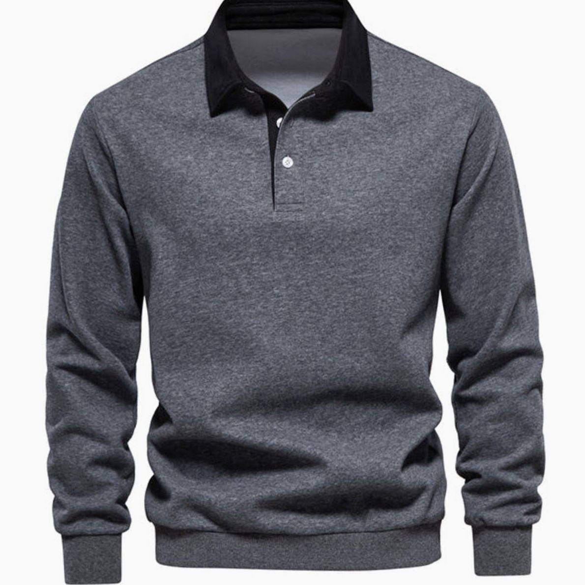 Men's Polo-Collar Knitted Jumper Ribbed-Cuff Winter Pullover