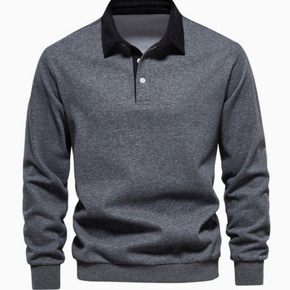 Men's Polo-Collar Knitted Jumper Ribbed-Cuff Winter Pullover