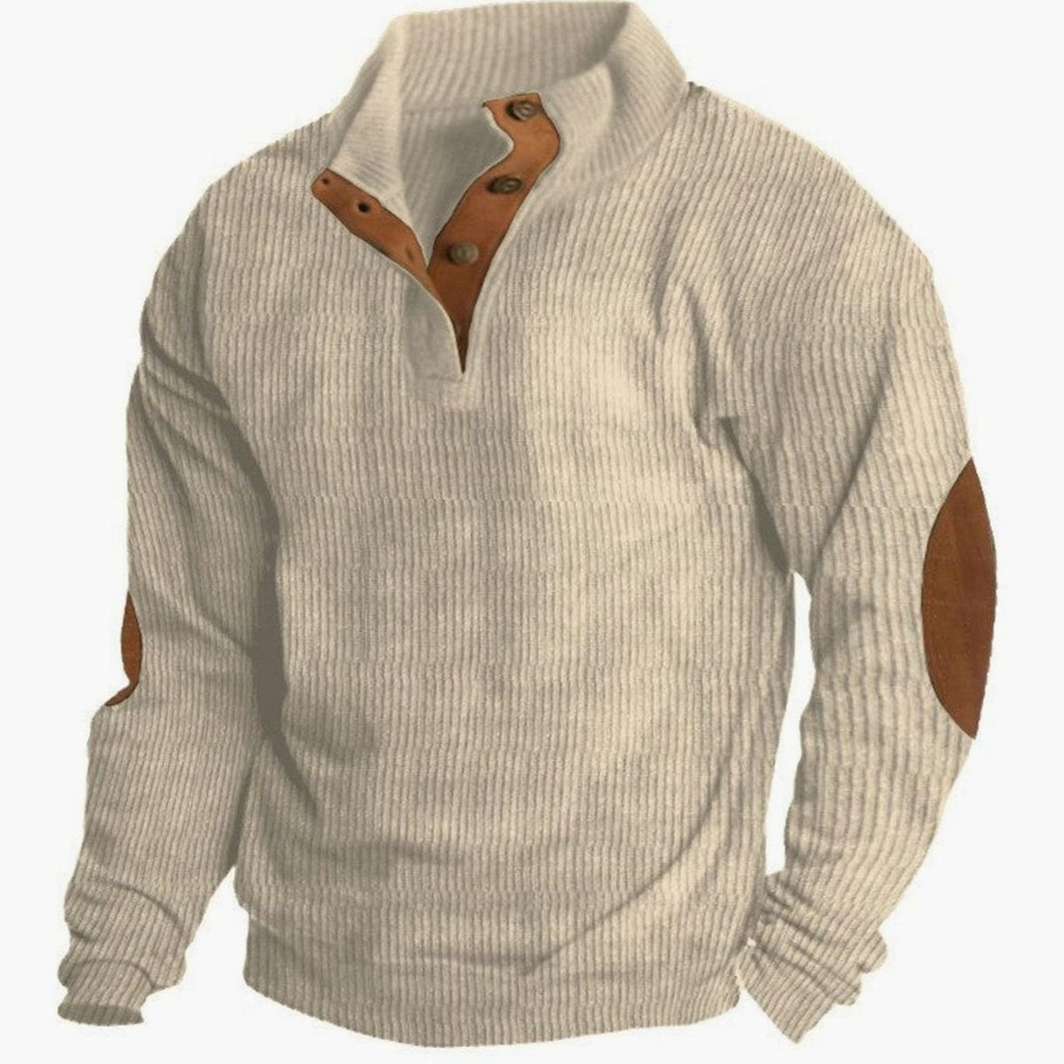Men's Ribbed Corduroy Button-Neck Jumper Elbow Patches