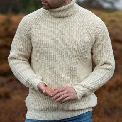 Men's Ribbed Turtleneck Knitted Jumper Raglan Sleeve