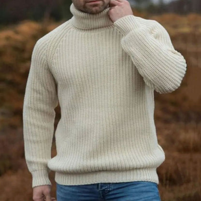 Men's Ribbed Turtleneck Knitted Jumper Raglan Sleeve