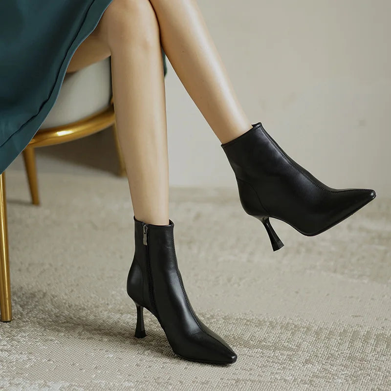 Women's Orthopaedic Leather Heeled Ankle Boots Cushioned Arch Support