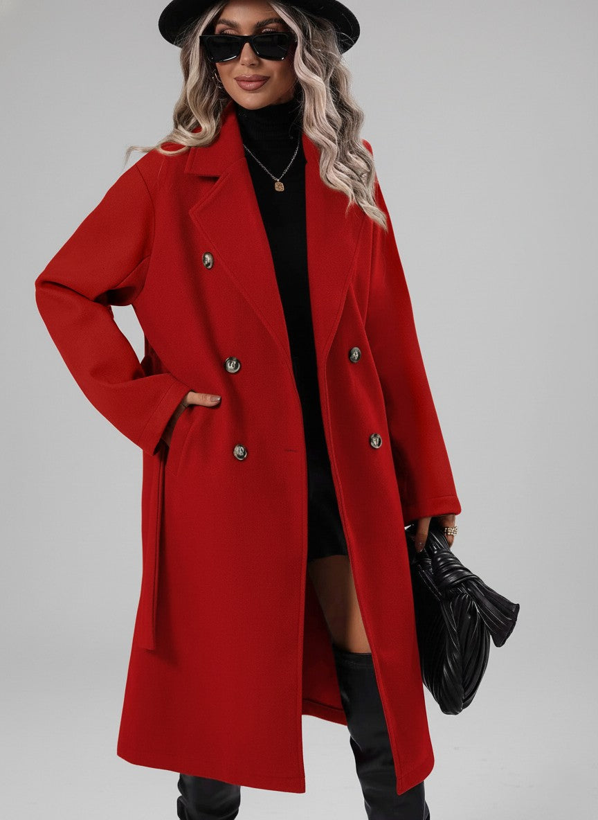 Women's Double-Breasted Trench Coat Waist Belt