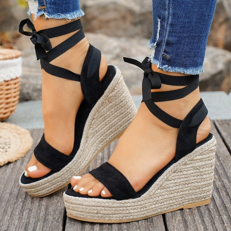 Women's Espadrille Platform Lace-Up Wedge Sandals Cushioned