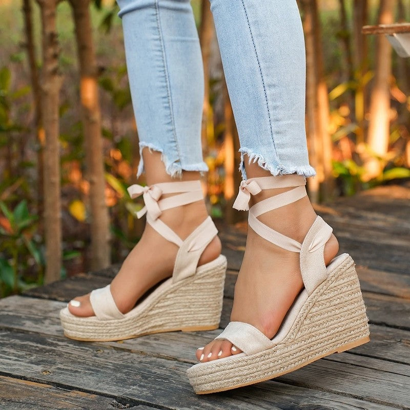 Women's Espadrille Platform Lace-Up Wedge Sandals Cushioned