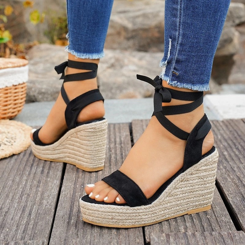 Women's Espadrille Platform Lace-Up Wedge Sandals Cushioned