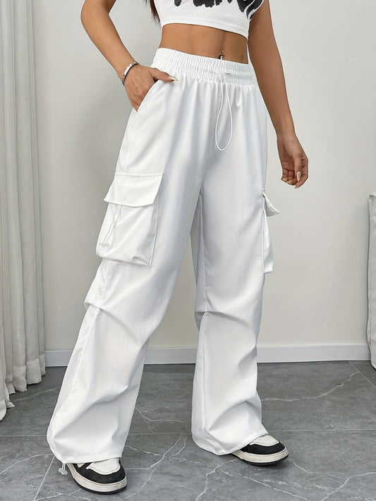 Women's Relaxed Drawstring Wide-Leg Cargo Trousers
