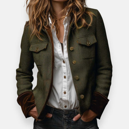 Women's Suede Jacket Breast Pockets Button-Front