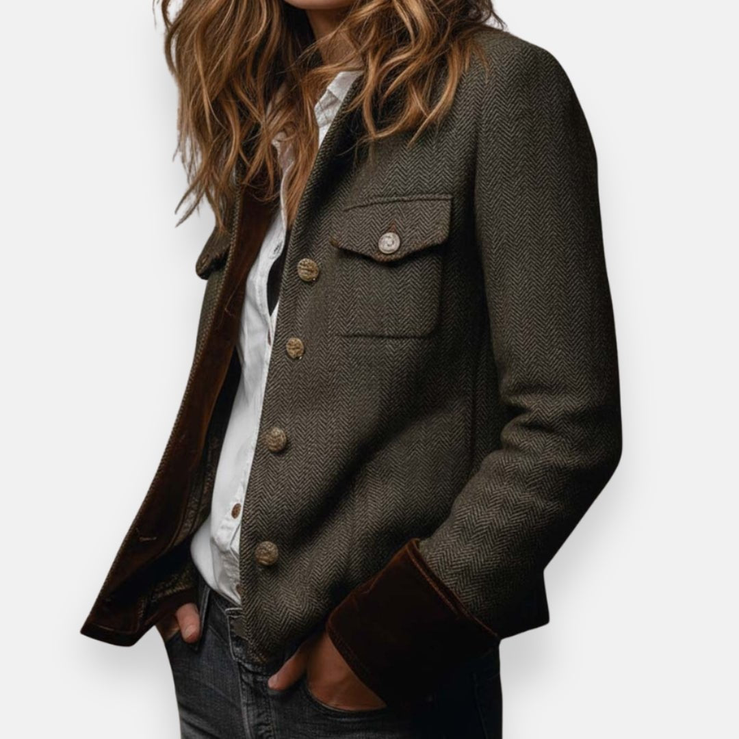 Women's Suede Jacket Breast Pockets Button-Front