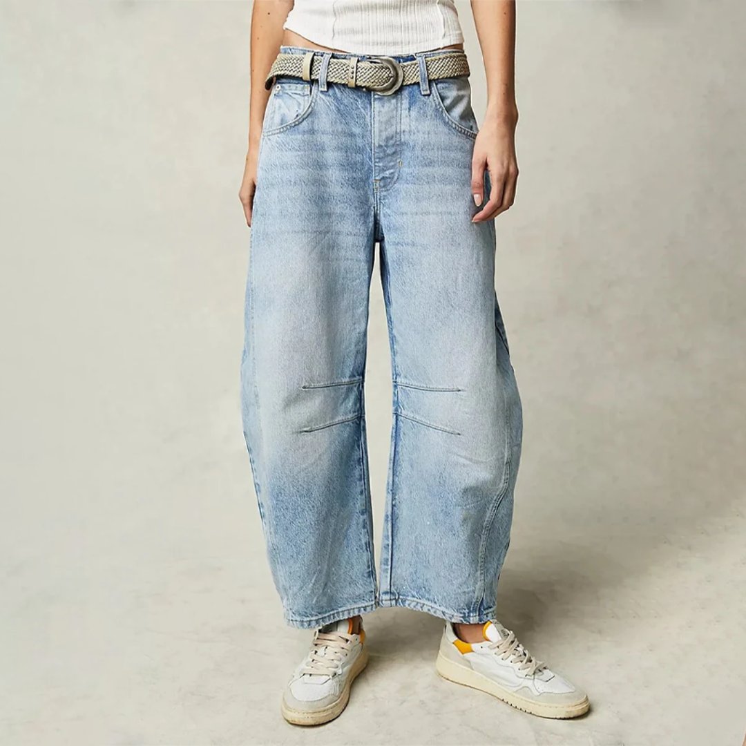 Women's Heavyweight Denim Cropped Barrel-Leg Jeans