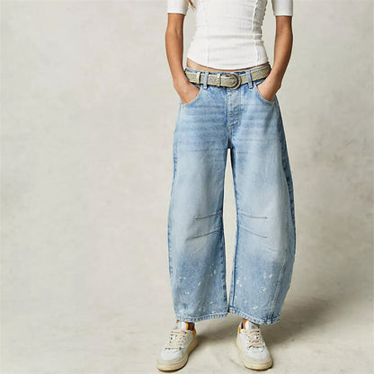Women's Heavyweight Denim Cropped Barrel-Leg Jeans