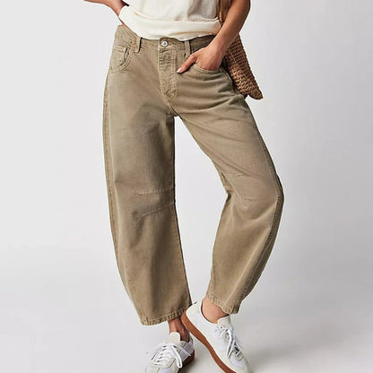 Women's Heavyweight Denim Cropped Barrel-Leg Jeans