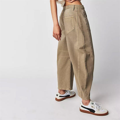Women's Heavyweight Denim Cropped Barrel-Leg Jeans