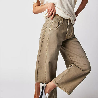 Women's Heavyweight Denim Cropped Barrel-Leg Jeans