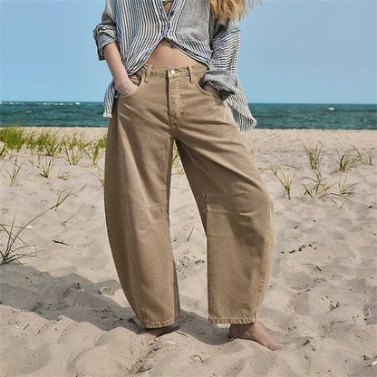 Women's Heavyweight Denim Cropped Barrel-Leg Jeans