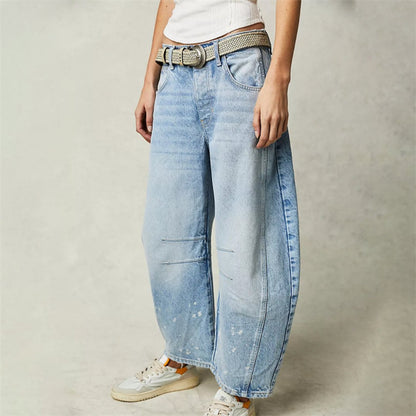 Women's Heavyweight Denim Cropped Barrel-Leg Jeans