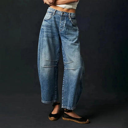 Women's Heavyweight Denim Cropped Barrel-Leg Jeans
