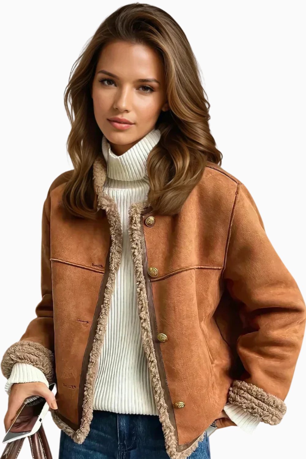 Women's Suede Jacket Button-Front Oversized