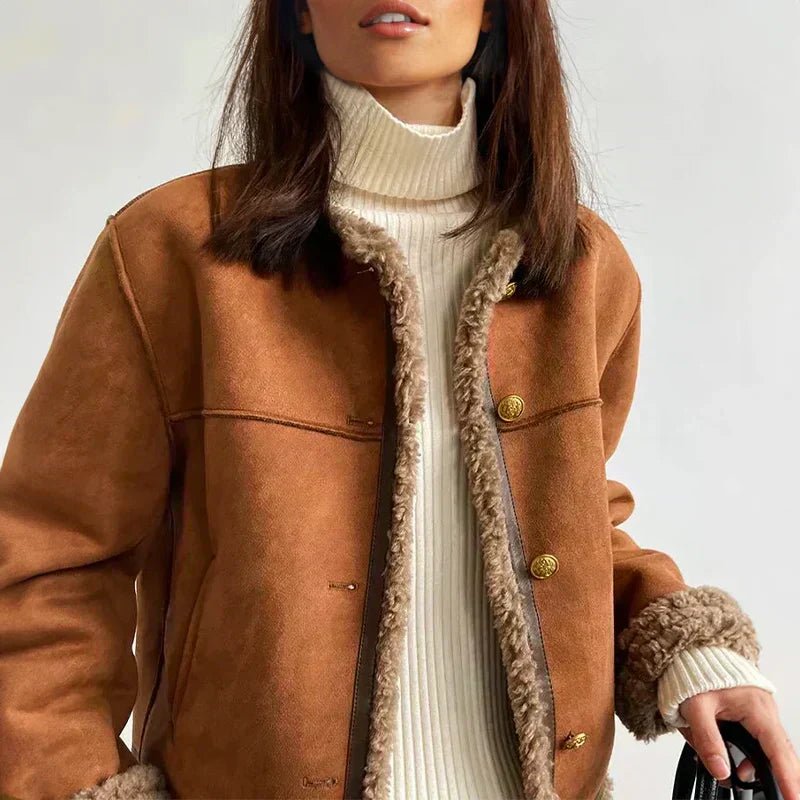 Women's Suede Jacket Button-Front Oversized