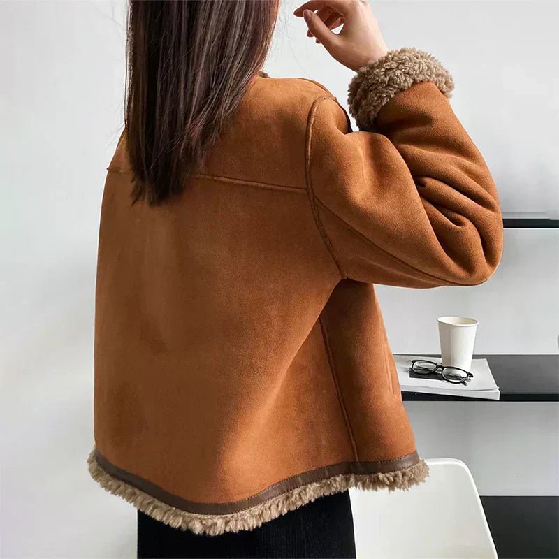 Women's Suede Jacket Button-Front Oversized
