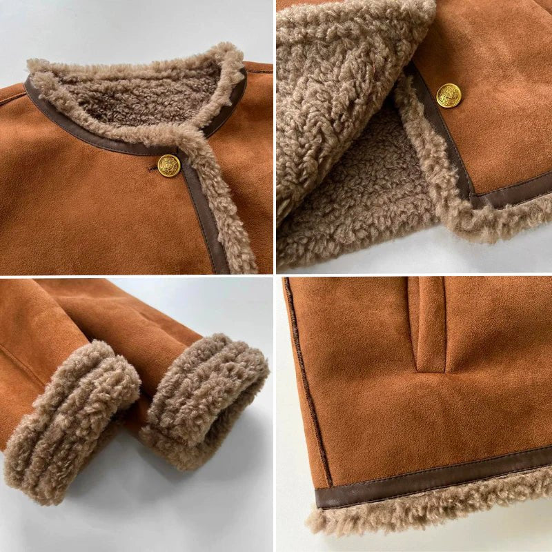 Women's Suede Jacket Button-Front Oversized