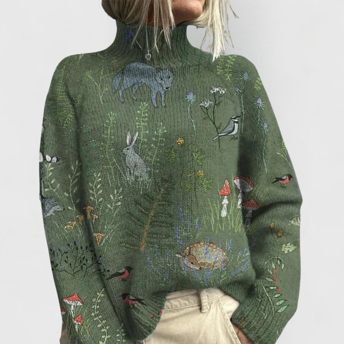 Women's Floral Print Knitted Jumper High-Neck Oversized