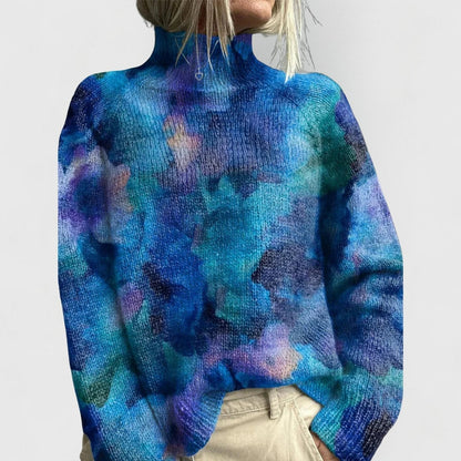 Women's Floral Print Knitted Jumper High-Neck Oversized