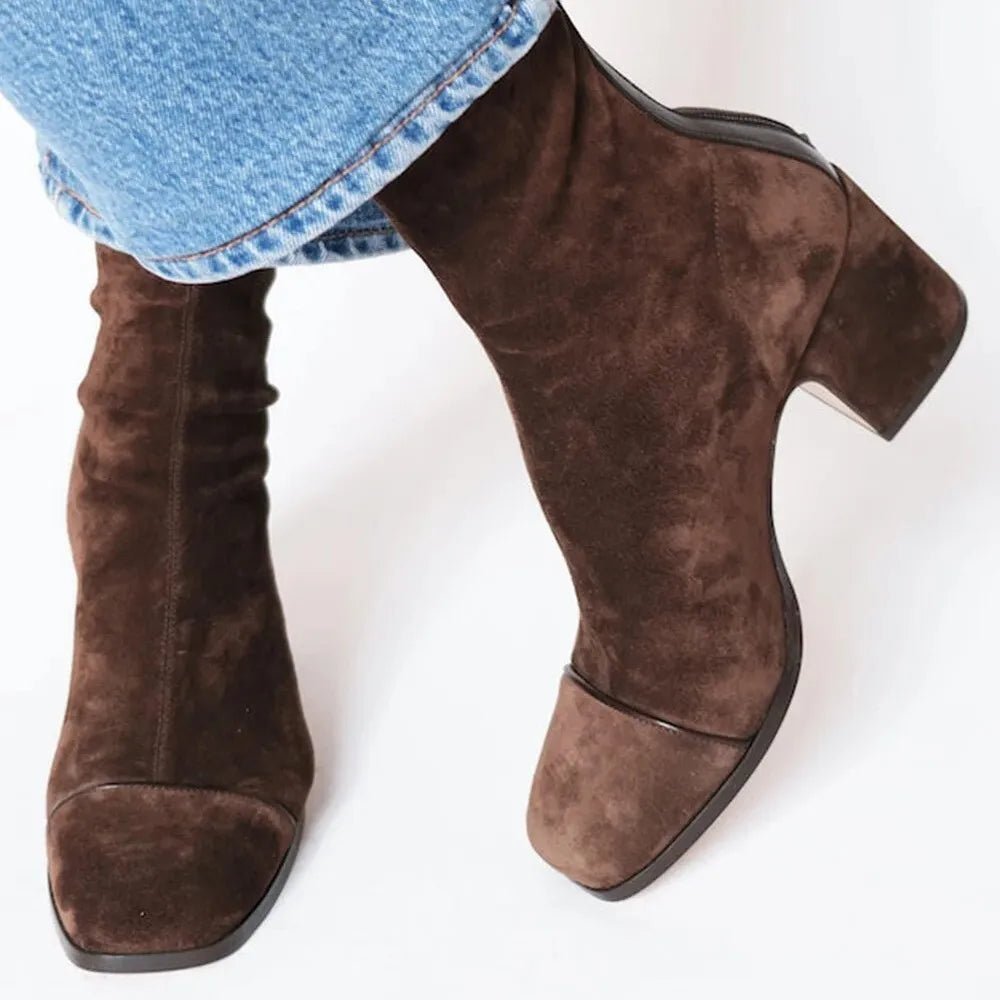 Women's Suede Heeled Ankle Boots Cushioned