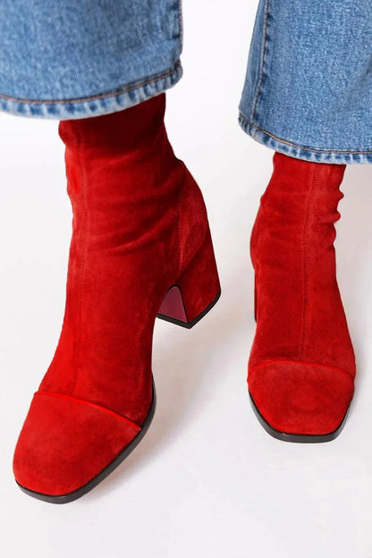 Women's Suede Heeled Ankle Boots Cushioned