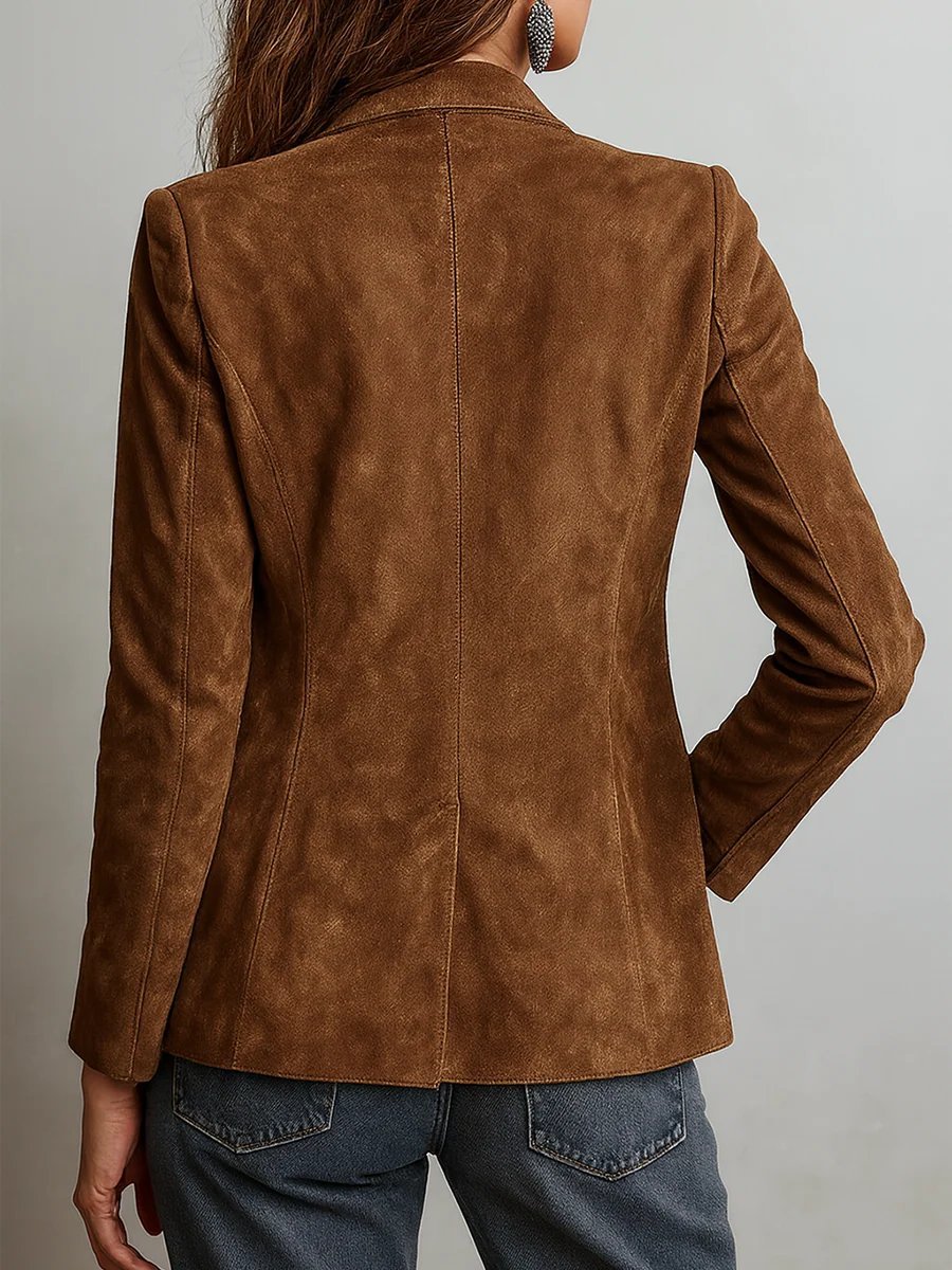 Women's Suede Long Jacket Pockets Button-Front