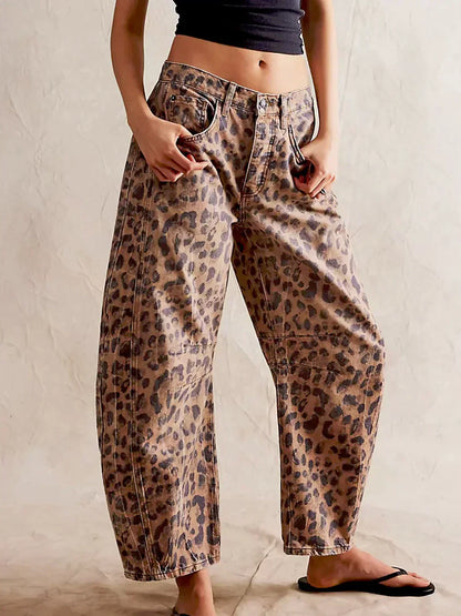 Women's Leopard Print Wide-Leg Jeans