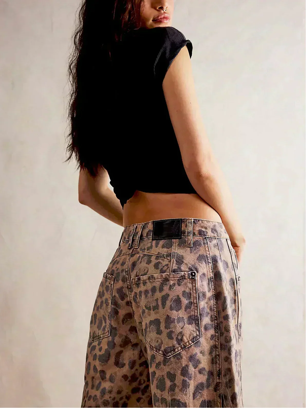 Women's Leopard Print Wide-Leg Jeans