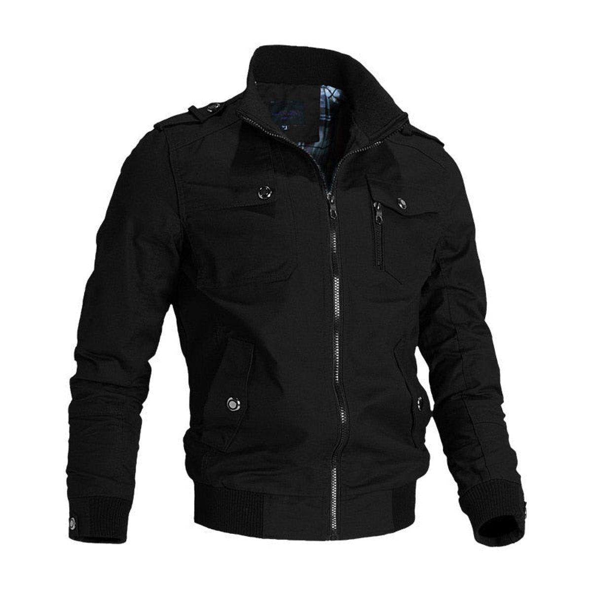 Men's Military Bomber Jacket Side Pockets Stand Collar