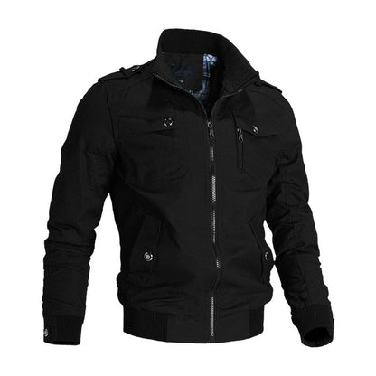 Men's Military Bomber Jacket Side Pockets Stand Collar