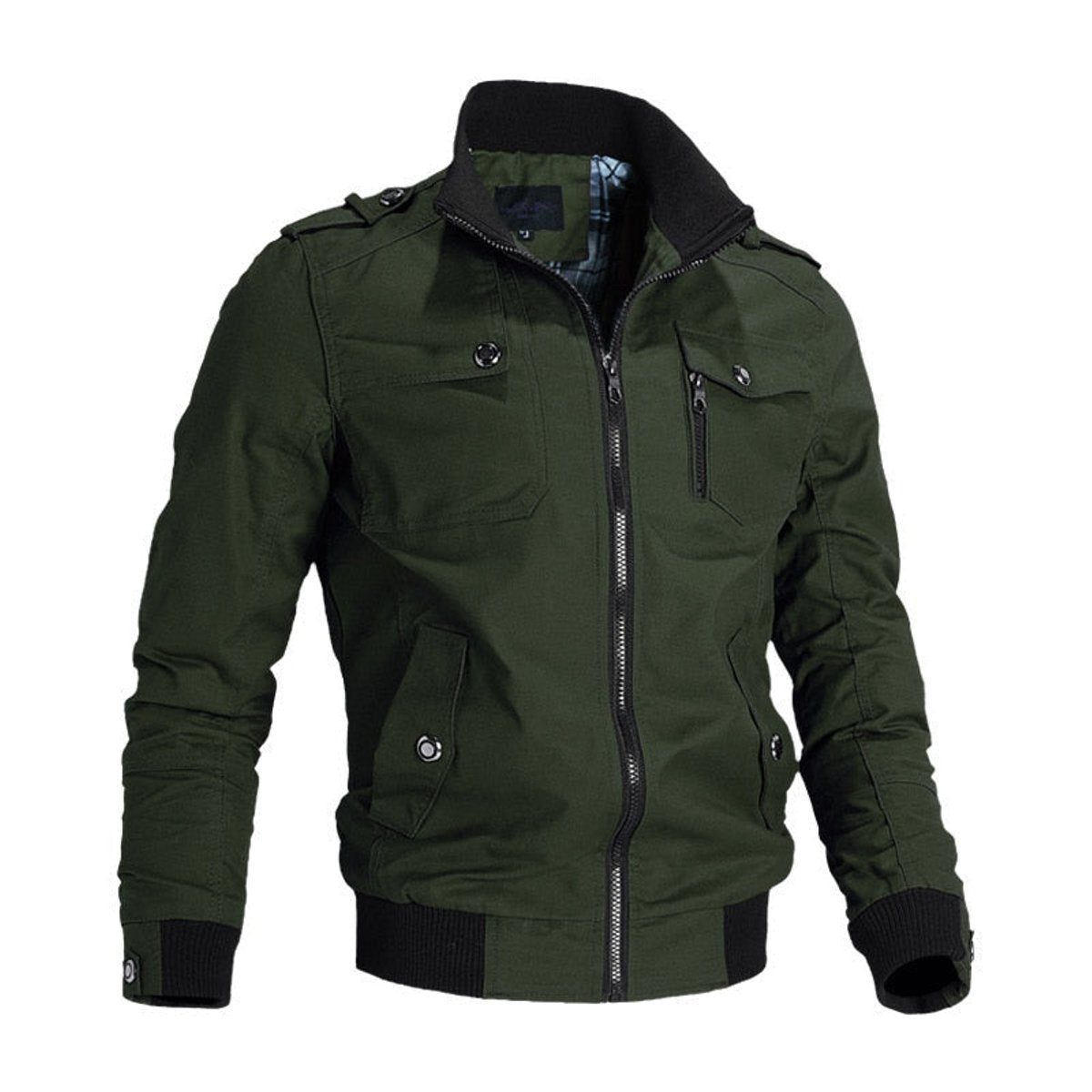 Men's Military Bomber Jacket Side Pockets Stand Collar