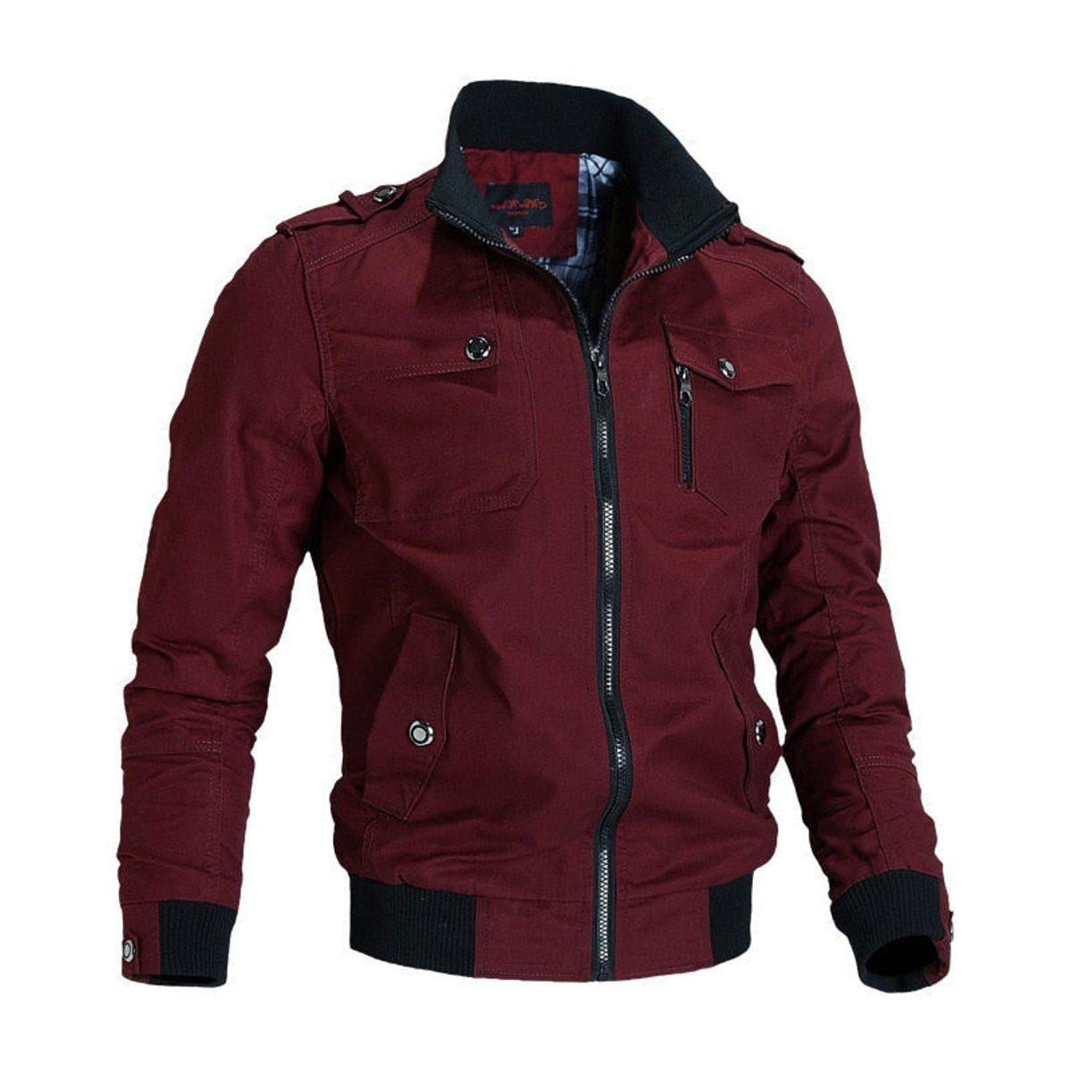 Men's Military Bomber Jacket Side Pockets Stand Collar