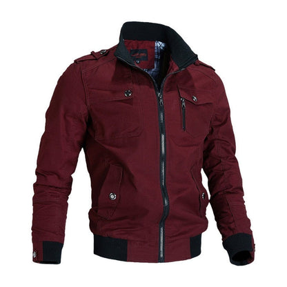 Men's Military Bomber Jacket Side Pockets Stand Collar